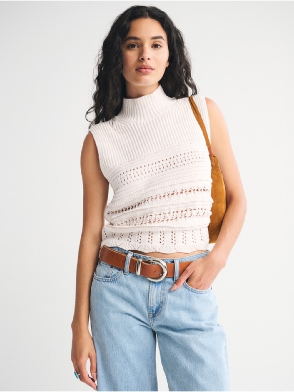 Abercrombie Cream Sleeveless Knit Turtleneck Sweater Vest